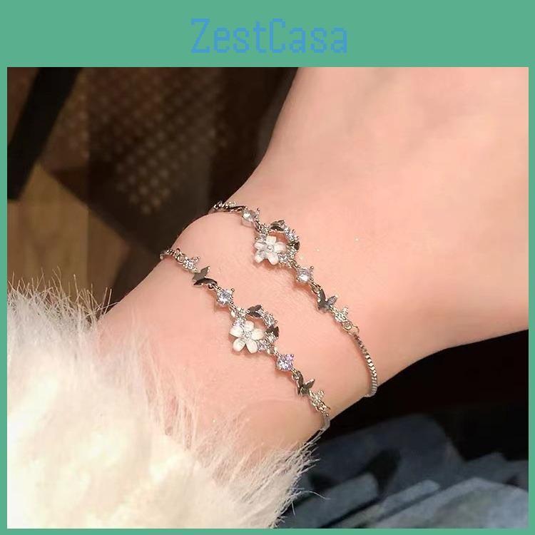 Fashionable Silver Womens Bracelet With Beautiful Floral And Butterfly Design