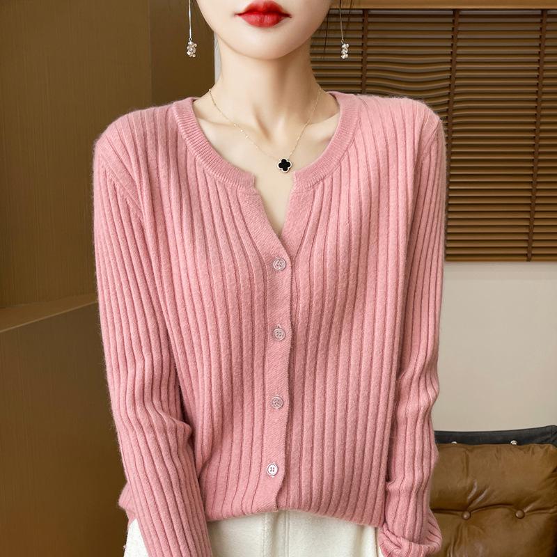 Autumn Korean Slimming V-Neck Wool Cardigan - Women's Long Sleeve Loose Fit