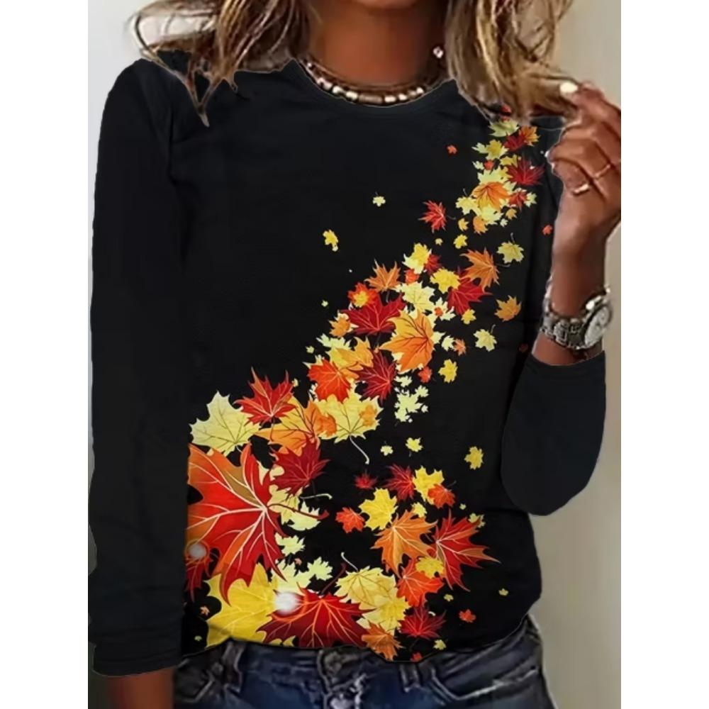 European and American Women's Casual Long Sleeved Printed Fashionable T-shirt, Streetwear Top