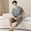 Lyocell cotton men's pajamas summer thin short-sleeved five-point pants suit casual teen men's loungewear can be worn outside