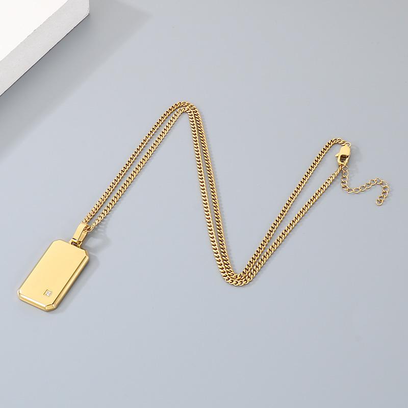 Hip Hop Men's Necklace CN Zircon Dog Tag Pendant Shiny 18K Gold Color Stainless Steel Jewelry Party Gift for Anniversary