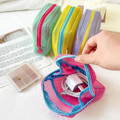 Color Portable Mesh Zipper Storage Bag - Durable Makeup, Jewelry, and Essential Travel Organizer - Lightweight and Compact Makeup Bag