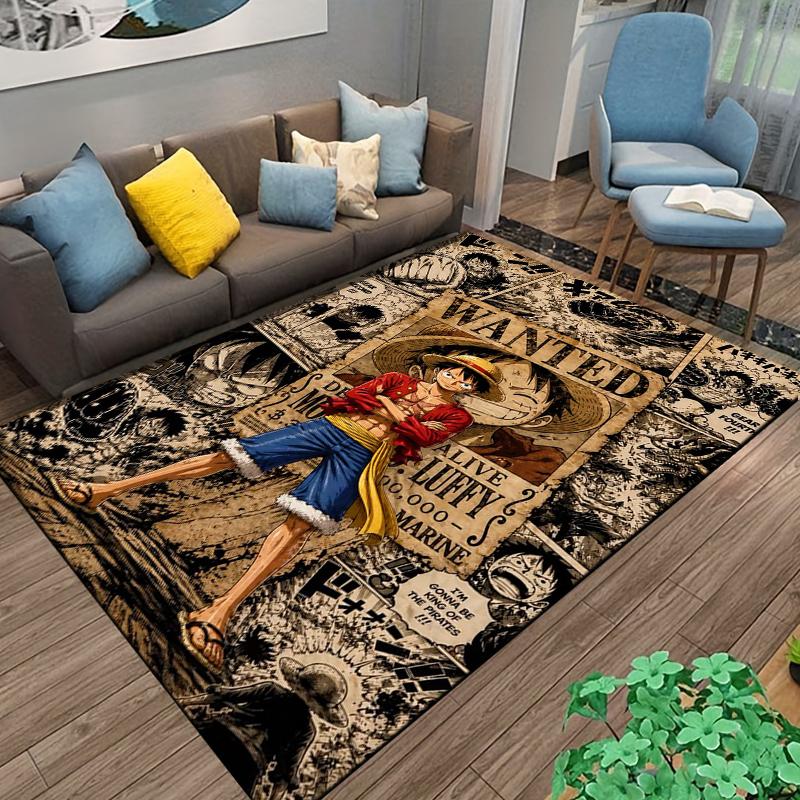 "Anime-Style Pirate Wanted Poster Carpet with Straw Hat Character Print" Suitable for Use As an Anti-slip for Living Room Bedroom Sofas