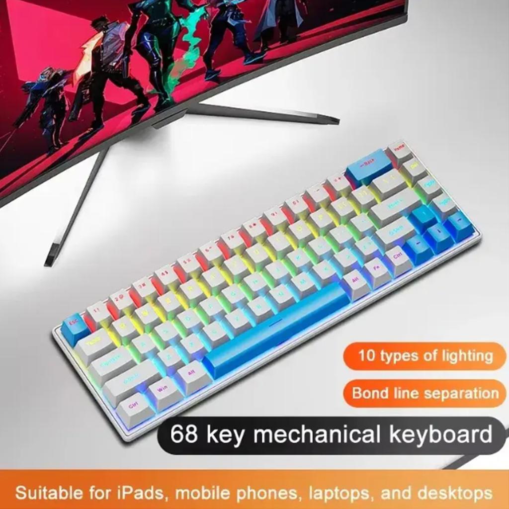 2025 new 68-key game mechanical keyboard mini 65% compact RGB backlit ergonomic wired film keyboard, suitable for laptop desktop