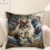 Regal Royal Cat Throw Pillow Cover, Victorian Longhair Cat With Flower Crown On Ornate Chair Decorative Pillow Case