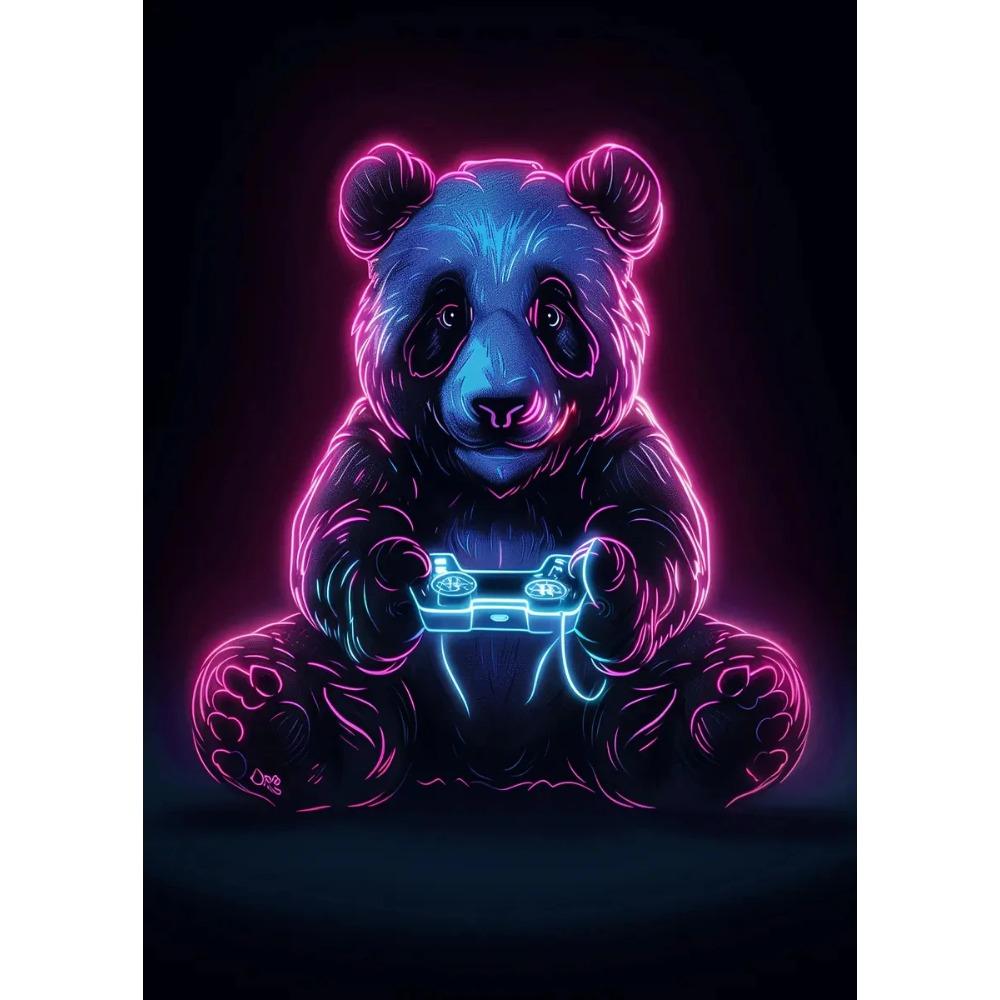 Interessantes Tier-Spieler-Poster Brillanter Neon-Effekt Panda Hund Gamer-Drucke Leinwand Wandbilder Heim Wohnzimmer Dekor