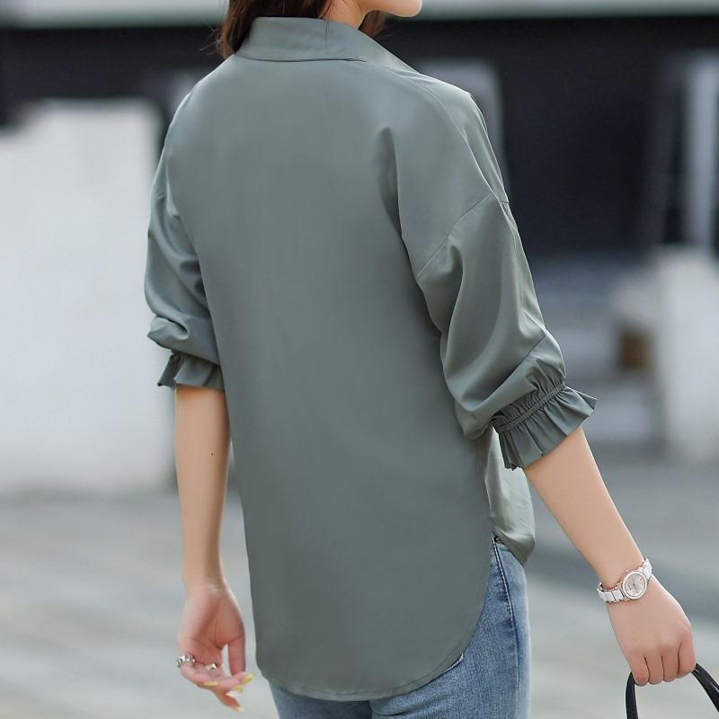 YYFS Moda Mujer Casual Verano Primavera Color Sólido Estampado Manga 1/2 Cuello POLO Blusas y Camisas