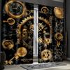 2 szt. Zasłony Artystyczne Steampunkowe Vintage - Industrialne Czarne ze Złotymi Kołami Zębatymi i Wzorem Zegara   Półprzezroczysty Poliester   Pranie w Maszynie