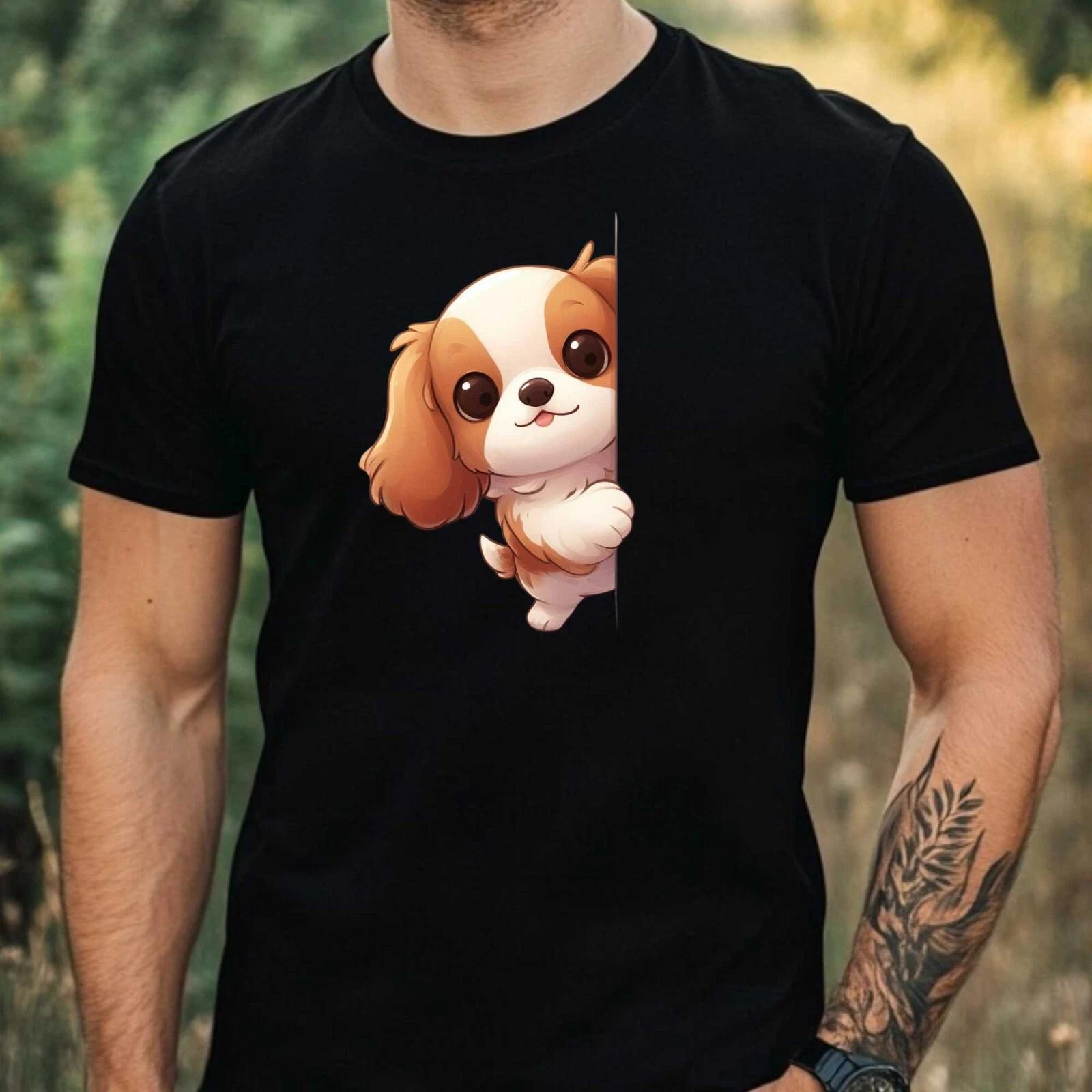 T-Shirt Herren Hund Guckt Herum Motiv Baumwolle Größe XS bis 5XL M