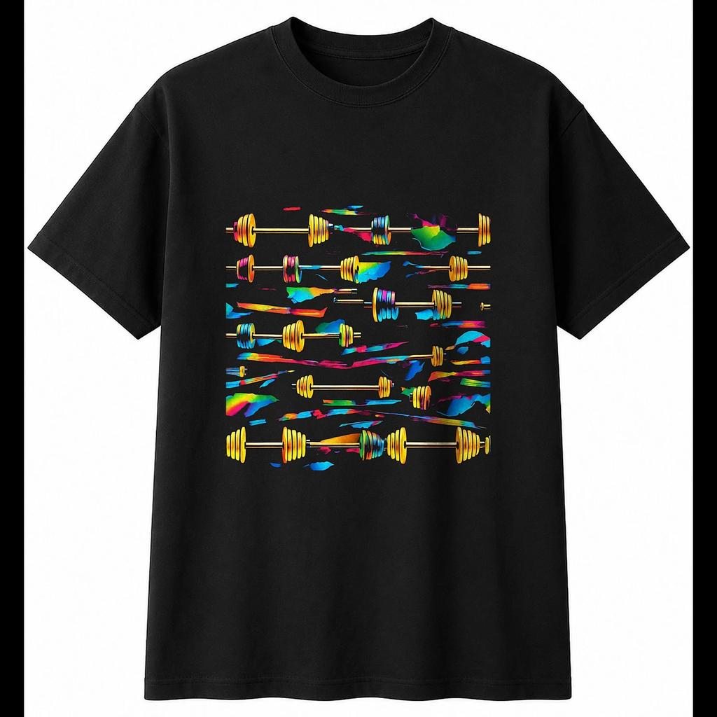 Colourful Barbell Mens T-Shirt Retro Black 100% Cotton Vintage Printed Classic