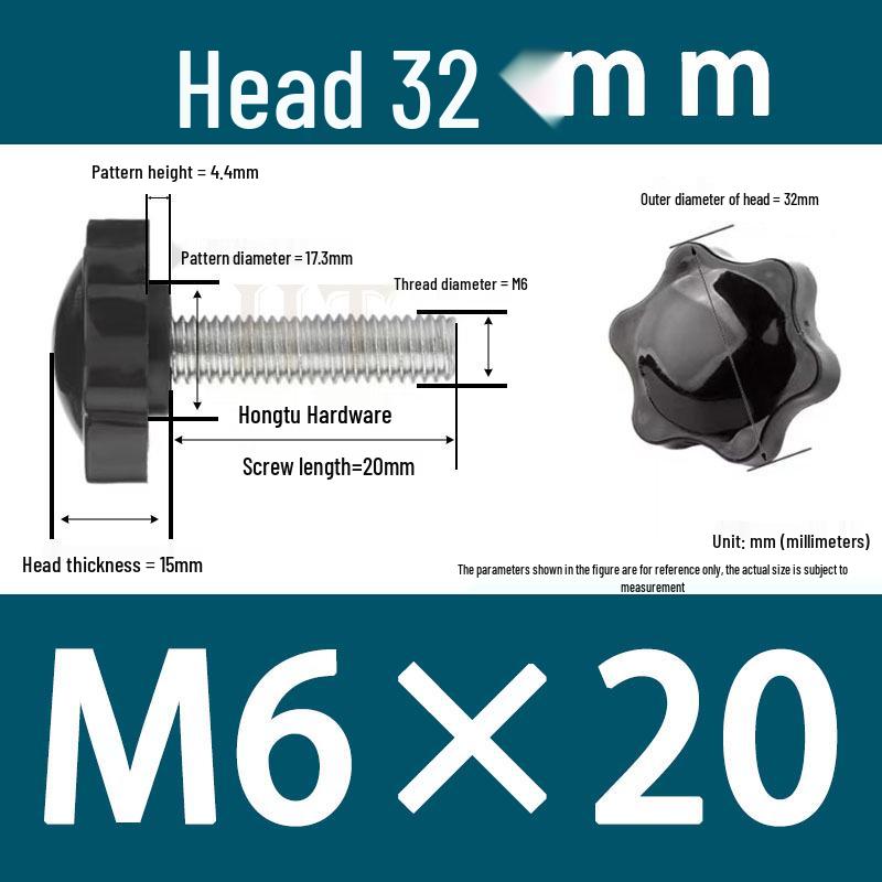 32-Head Rubber Six-Star Plum Blossom Handle Knob M5/M6/M8 Plastic Thumb Screw