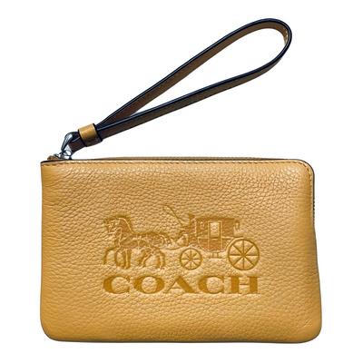 Corner Zip 16 Carriage Logo Embossed L-shaped Zipper Leather Clutch Bag Unisex Couple Style Yellow
