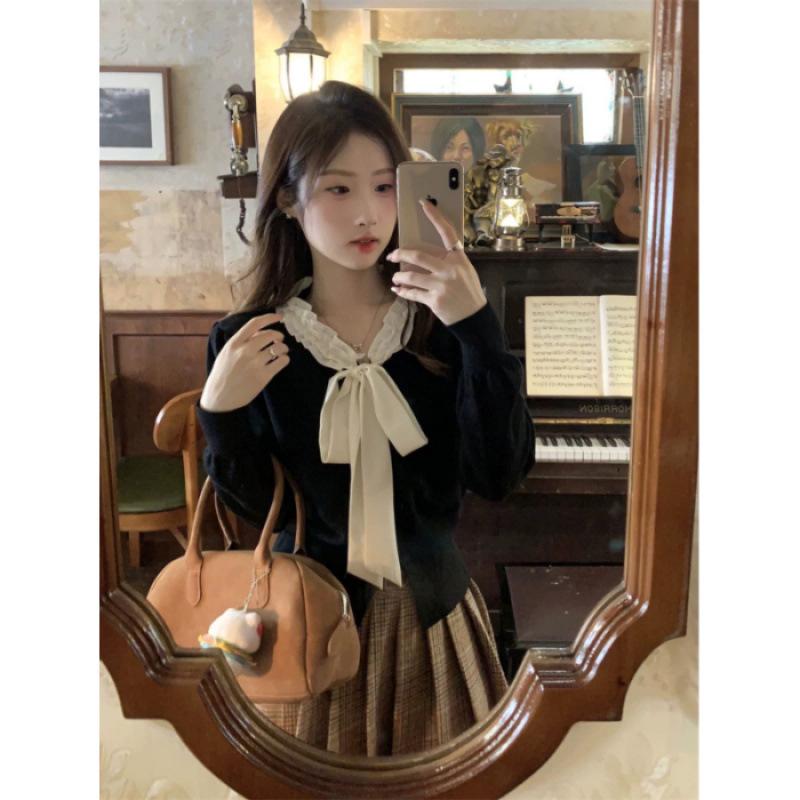 Elegant Bow Tie Lace-Up Long Sleeve Knit Cardigan for Women