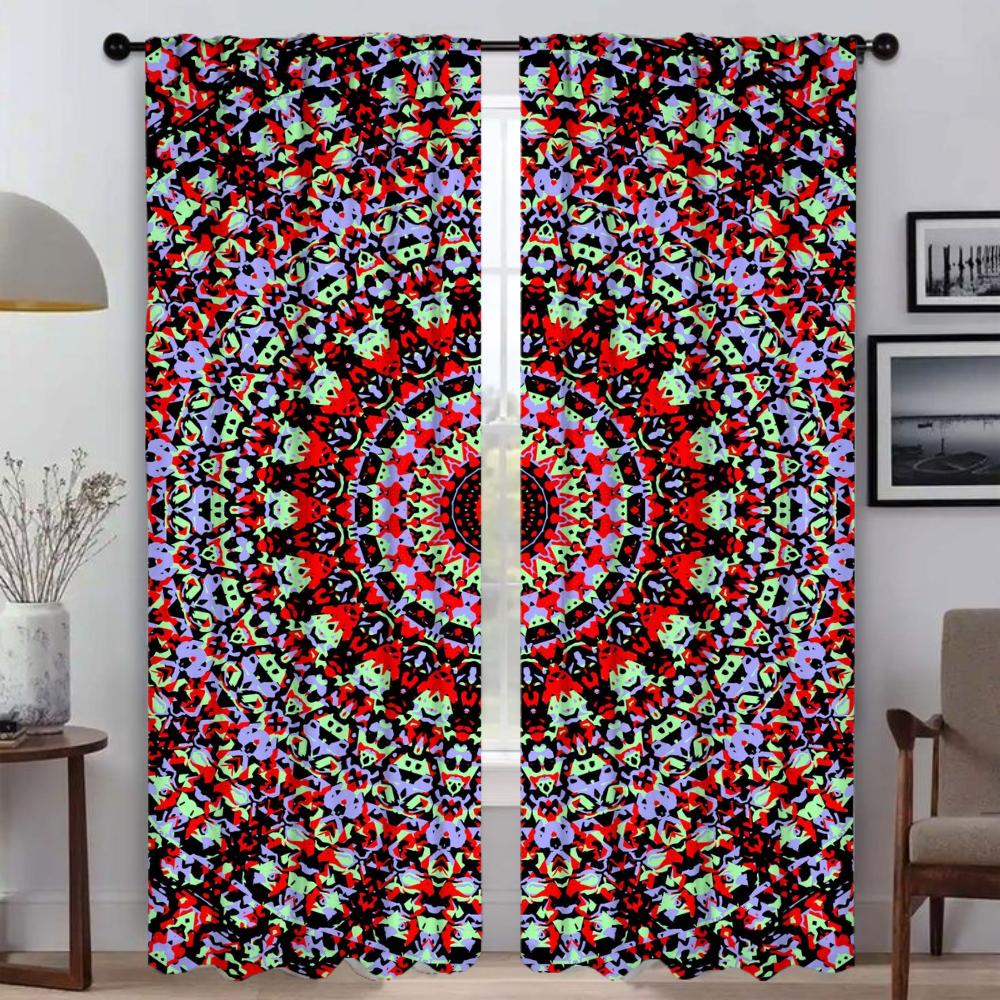 Trippy Vibrant Mandalas Curtains Child Room Partition Halloween Decoration Blackout Curtain for Room 2 Panel Tulle for Bedroom
