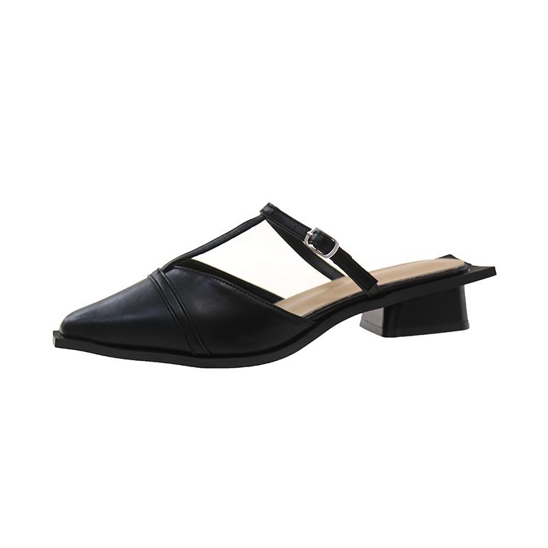 Fashion Leopard-print Leather Bun Head Square Slippers with Female Summer Outside Wear Summer New Non-slip Low Heel Roman Shoes