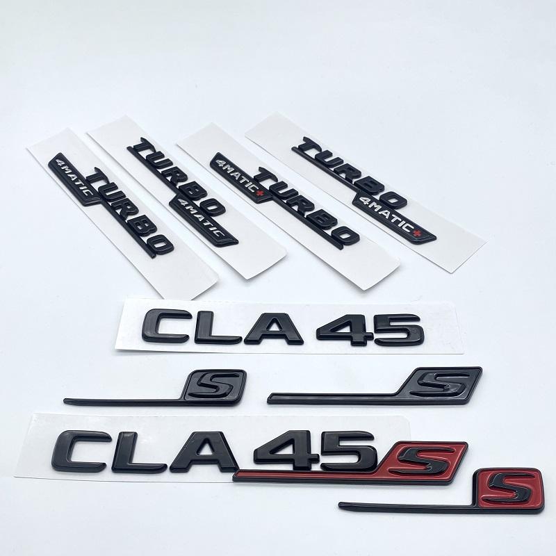 Błyszczące czarne litery, numery, emblemat CLA45 CLA45S Turbo 4matic do samochodu Mercedes Benz AMG, błotnik, bagażnik, tył, naklejka z logo C118 W117