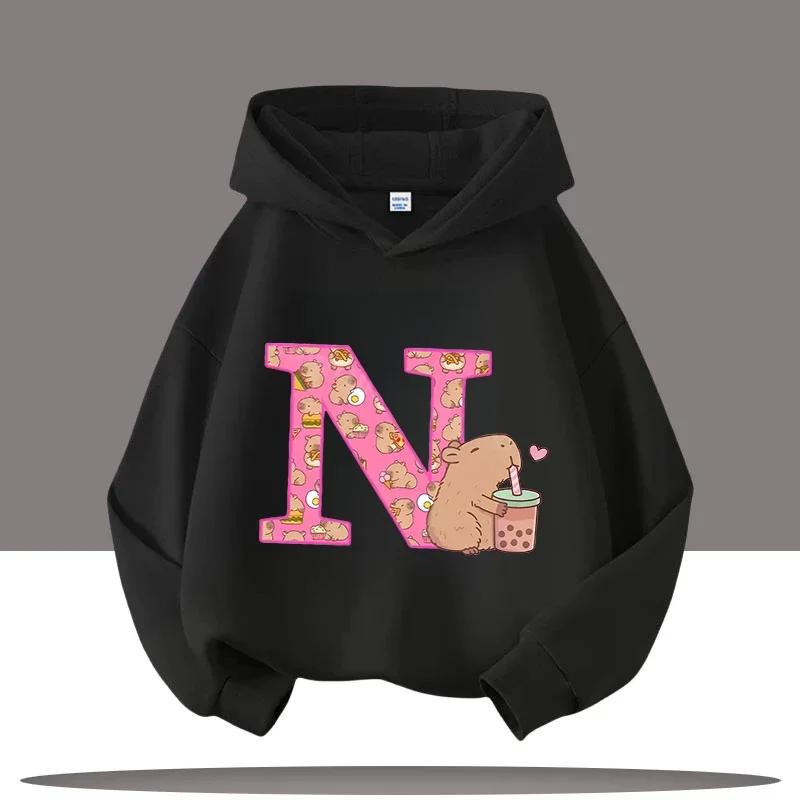 New Children's Cartoon Cute Adorable Big Letters Capibara Autumn Winter Fashion Trend Boys Girls Playful Loose Soft Warm Hoodies