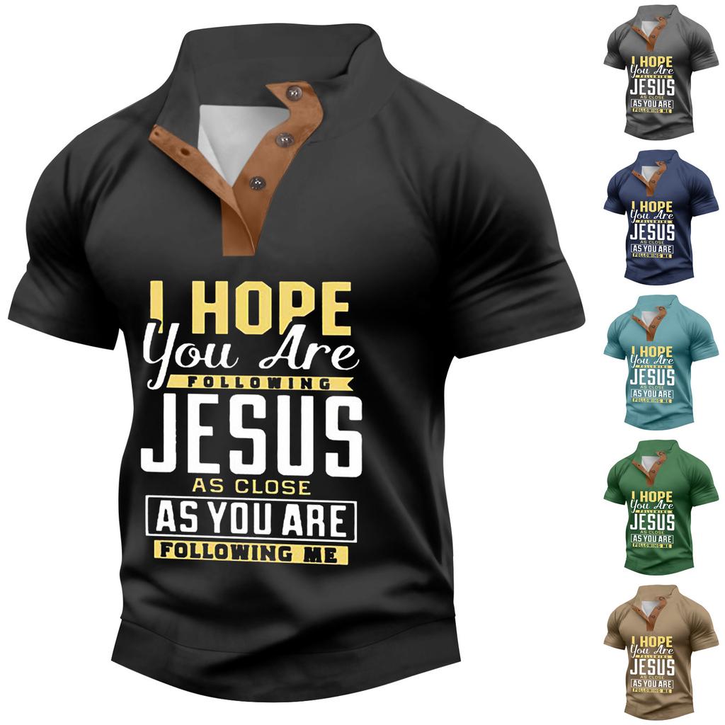 Letní pánská košile s krátkým rukávem na knoflíky se stojáčkem, ležérní módní top