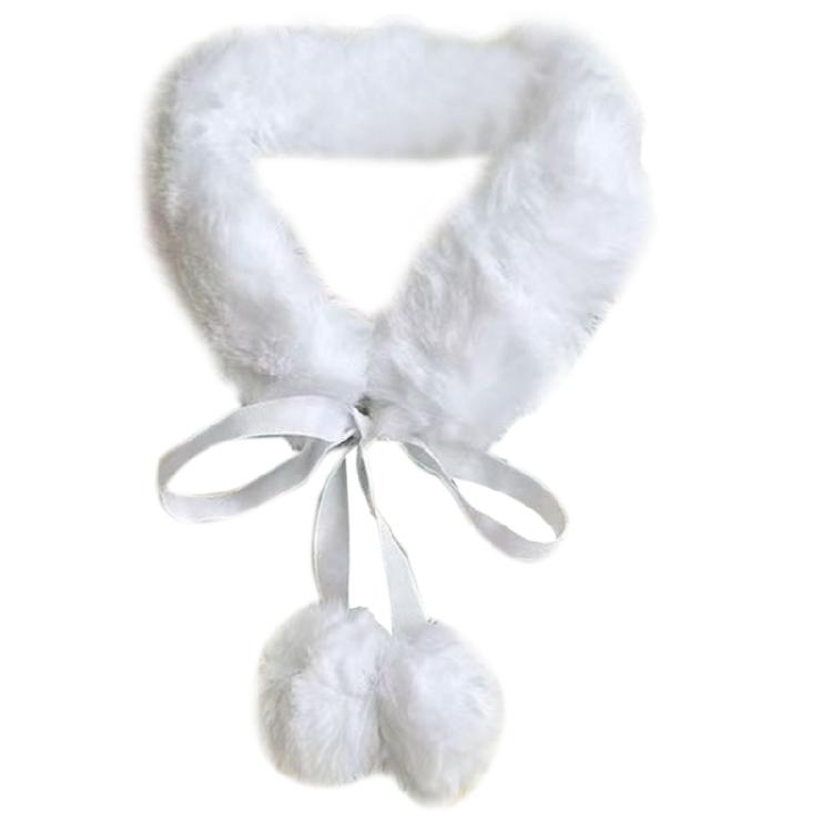 Furry Short Hanfu Scarf Short Tie Closure White Neck Scarf for Women Girls