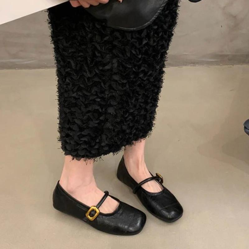 Fashion Japanese Style Lolita Square Toe Women's Flat Shoes Mary Jane Gothic Ladies Footwear Cheap Clearance Shoe Social Young Korean 39