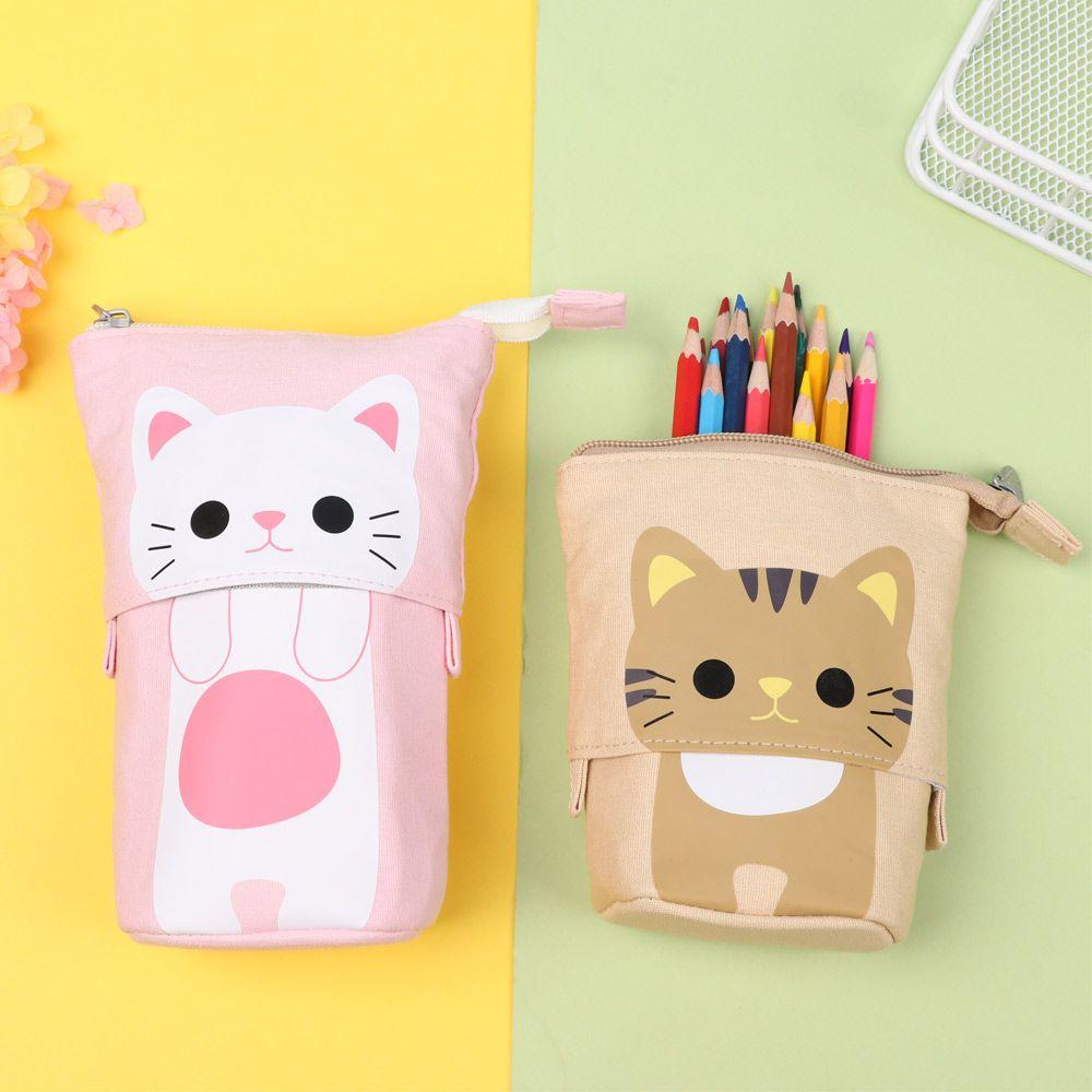 Large Capacity Cute Telescopic Cat School Pencil Case for Girls Boy Pencilcase Canvas Flexible Pen Bag Kawaii Pen Box Stationery