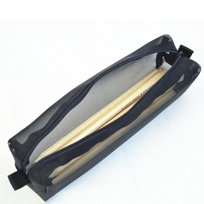 Ylon Mesh Pencil Pen Holder Case Bag Black for Students