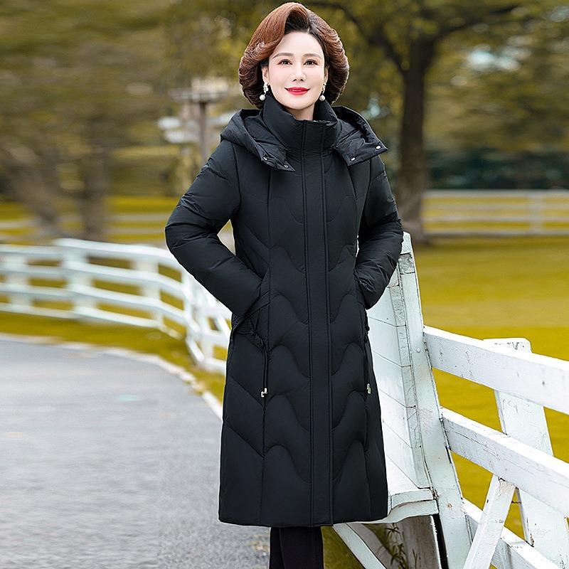 Middle-aged and Old Women's Down Jackets Women's Medium and Long Winter New Thickened Thermal Hooded Mother Jacket
