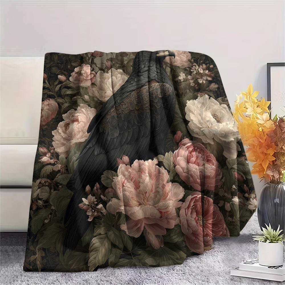 Adler und Vintage-Rosen, Muster Flanelldecke, Hohe Qualität, Bequem für alle Jahreszeiten, Heimdekoration, Wärme und Komfort, Perfekt für Geschenke.