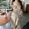 2026 Summer Fresh and Sweet Flying Sleeves Floral Suspender Dress Female Design Sense Vacation Style Fairy Medium and Long Dress Tide