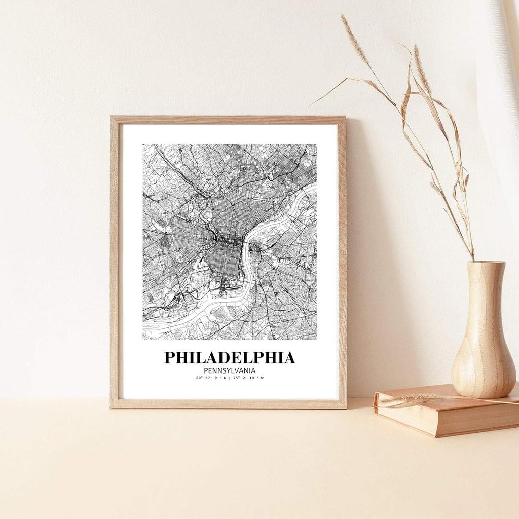 Eleville 8X10 Unframed Philadelphia Pennsylvania City View Abstract Road Modern Map Art Print Poster Wall Office Home Decor Minimalist Line Art