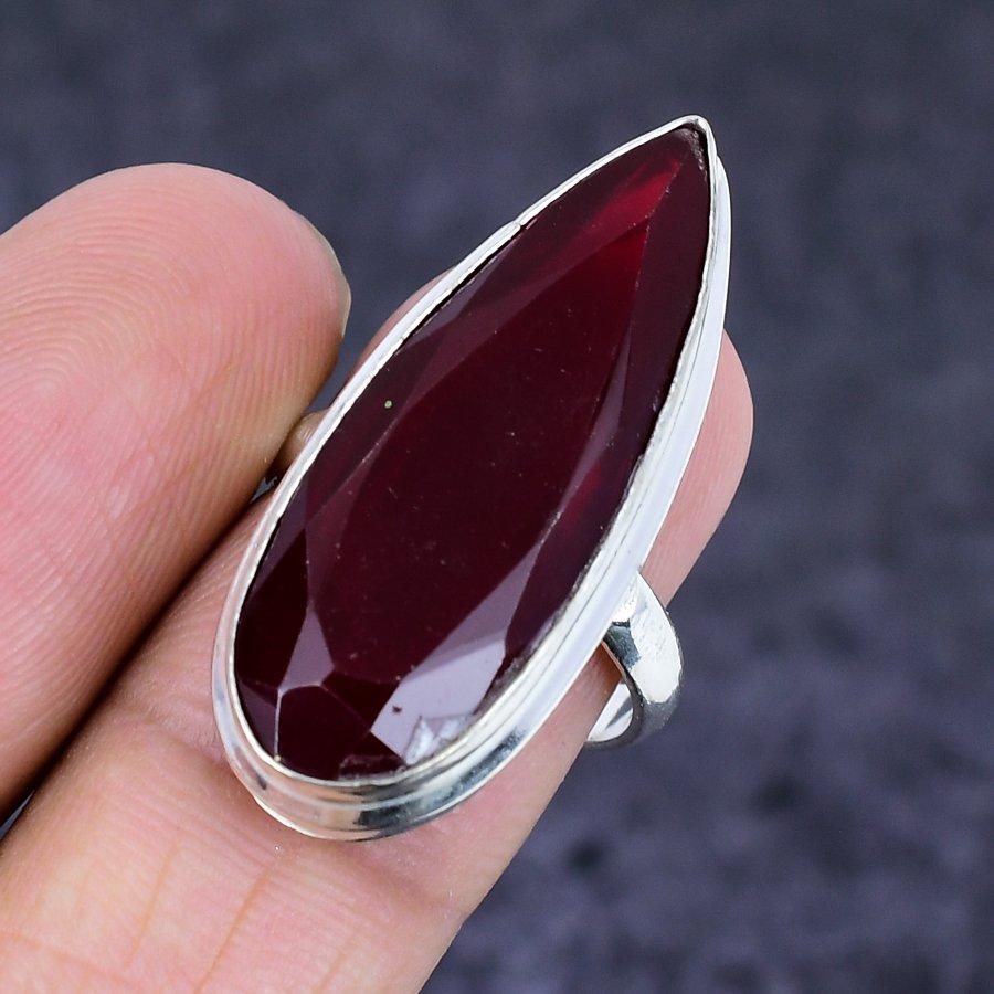 Natural Garnet Gemstone Handmade 925 Sterling Silver Jewelry Ring Size 7 M0H97