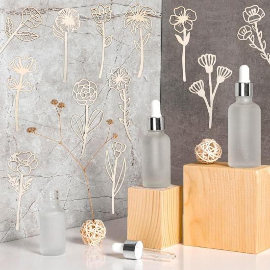 Trä Vildblomma Dekor Färgbar Blommig Utskärningar Skyltar med Stam Boho Träblomma Bukett för Hem Födelsedag Helgdag Konst DIY Barnkammare Sovrum Dekoration