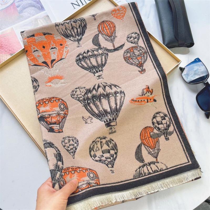 

New travel photo scarf women s winter versatile imitation cashmere double-sided hot air balloon thickened warm shawl scarf factory 180x65cm