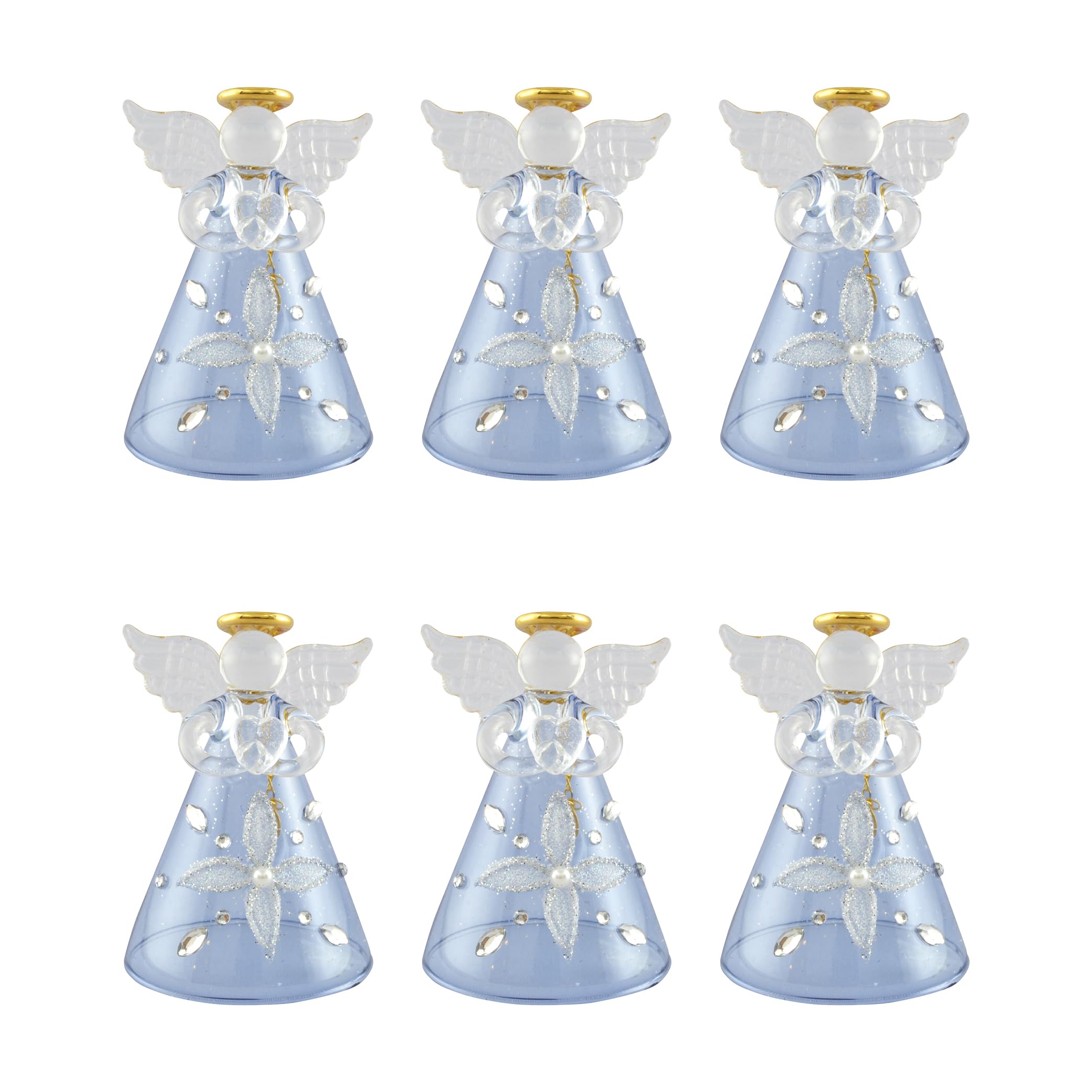 

Fourcart Cute Handmade Glass Crafts [Crystal Angel Bell] Blue x 6-Piece Set
