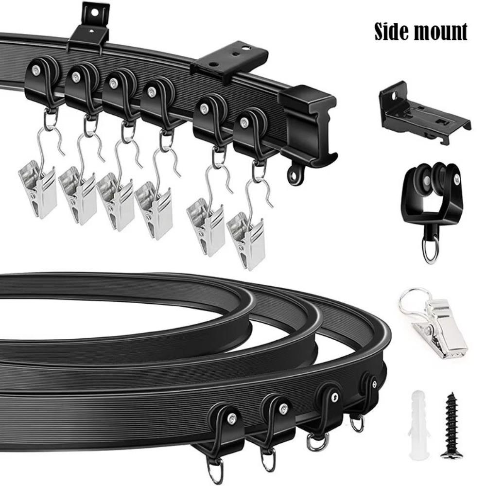 

Гибкий сгибаемый карниз для штор 2/3 м, прочный карниз для штор, крепление на потолок и стену 2m-Black-Side mount