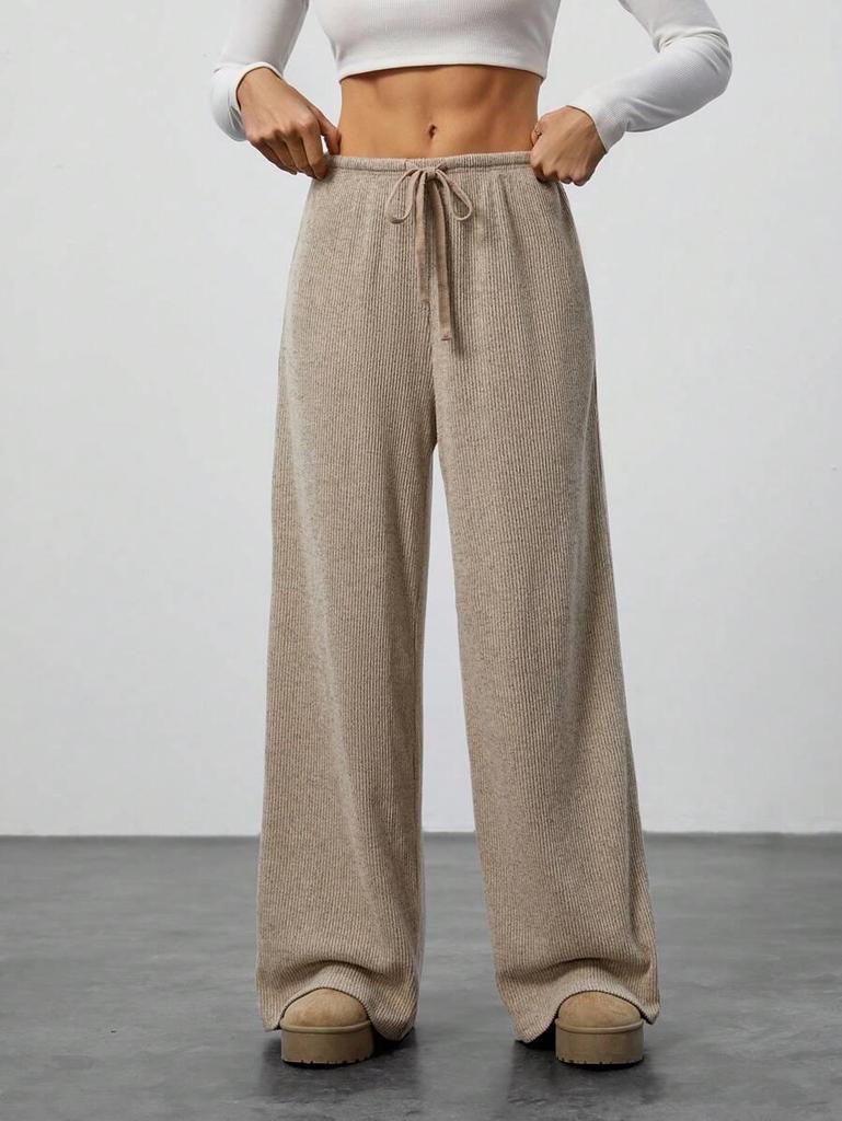 European & American Women's Solid Color Drawstring Waist Wide-Leg Pants