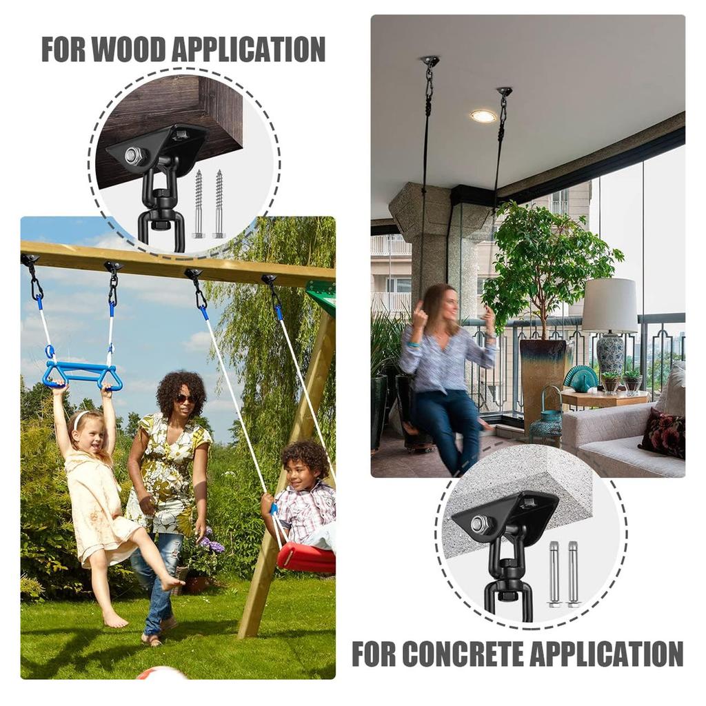 Porch Swing Hanging Kit 360 Degree Rotating 1200 Lb Capacity Hanger for Porch Hammocks Chair Black