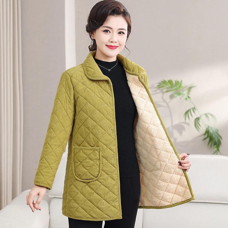 

Мамино хлопковое пальто Осень Зима Новое Плюс Бархатная Теплая Куртка Средней длины Пальто для среднего возраста XXL