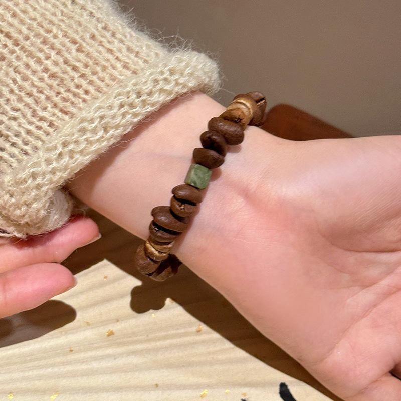 Genuine Coffee Bean Cat Paw Beaded Bracelet - Stylish Elastic Rope Couple Bangle