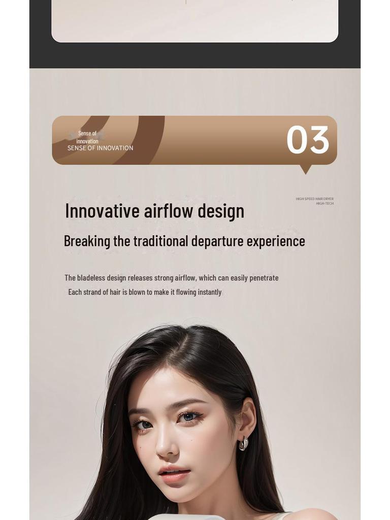 High-Power Ionic Hair Dryer: Leafless Design, Fast-Drying, Suitable for Home and Salon.