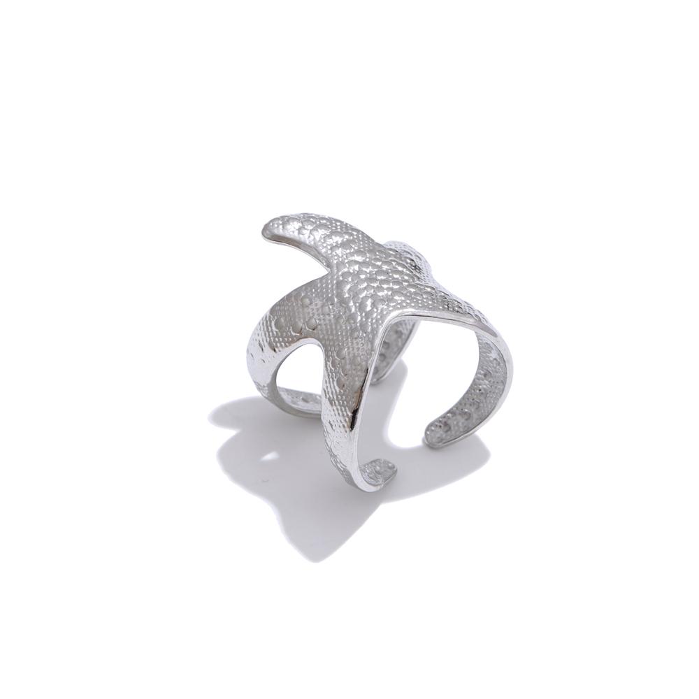 

Yhpup Ocean Style Waterproof Hammer Metal Starfish Open Ring 18K PVD Plated Summer Daily Jewelry Hypoallergenic resizable
