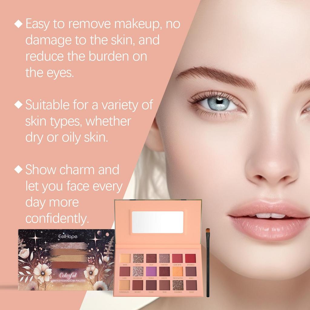 18-Color Eyeshadow Palette, Matte & Shimmer Long-Lasting Eye Makeup, Versatile Pigmented Colors for Daily & Party Looks