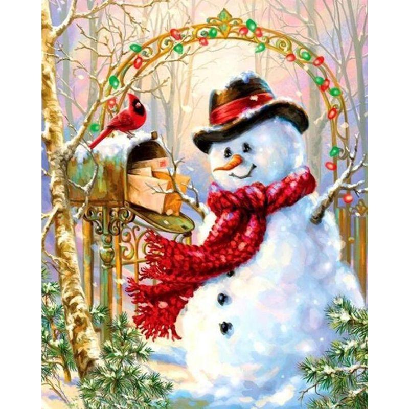 Full Round Drill Diamond Painting 5D Snowman Diamond Embroidery Winter Landscape Cross Stitch Home Decoration