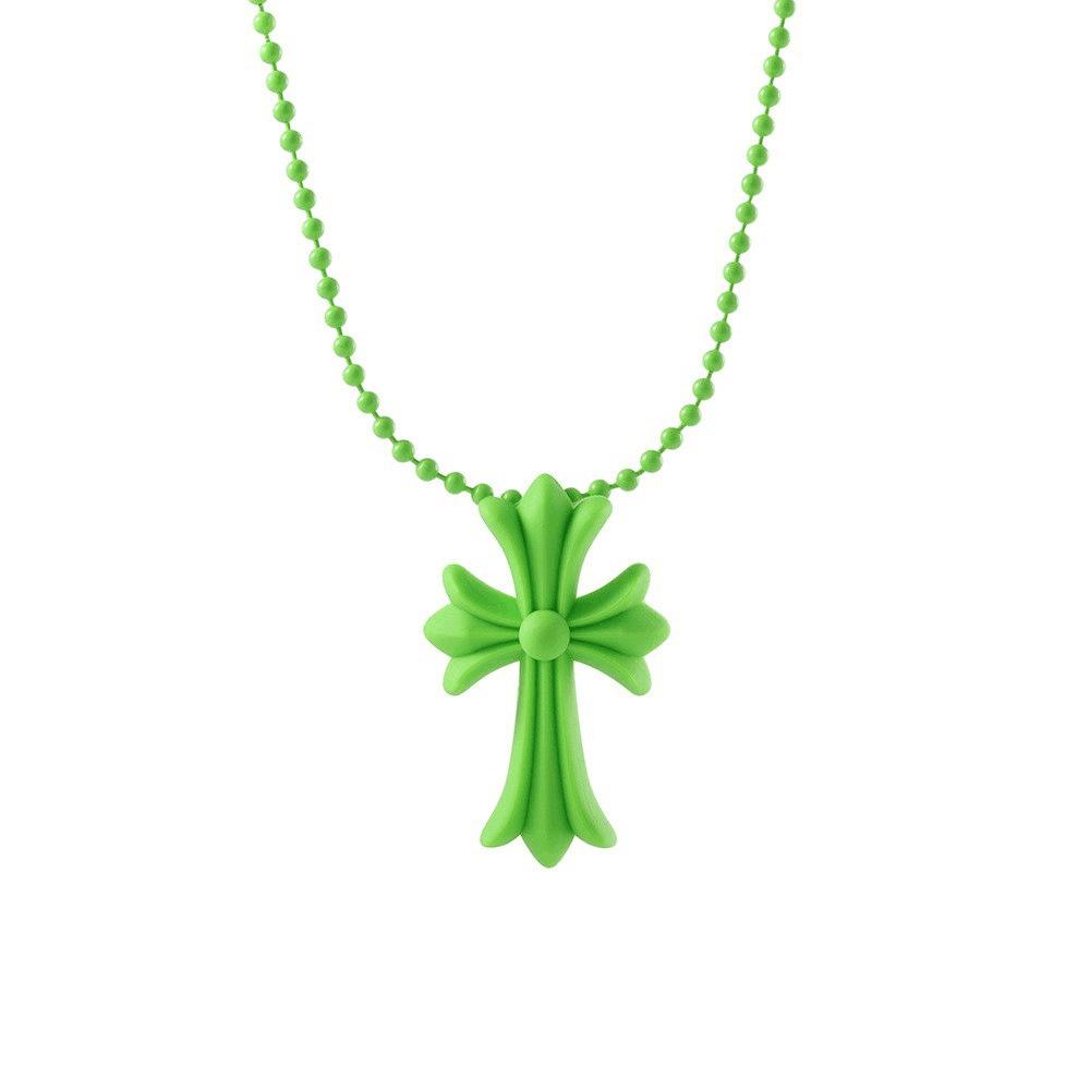 Colorful Cross Pendant Beaded Necklace, Hip Hop Punk Cross Necklace, Fashion Statement Jewelry for Women  Men