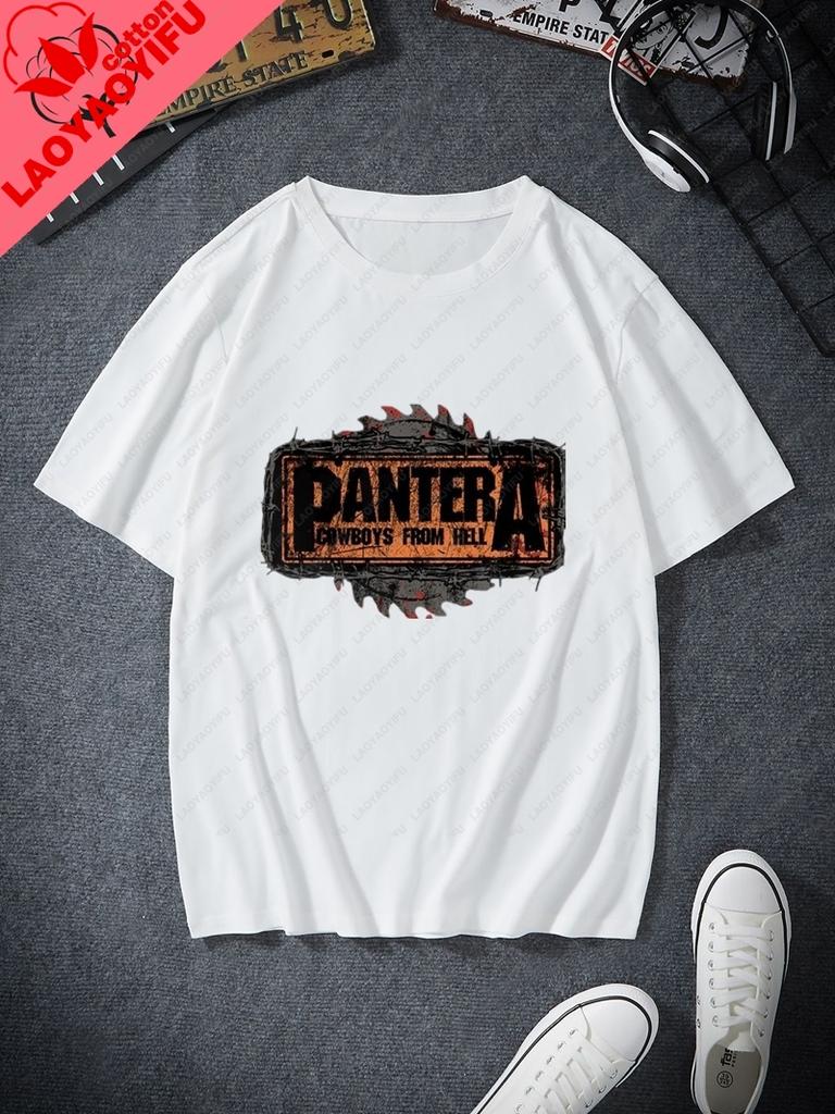 Retro Pattern TShirts From The American Band Pantera Cotton RoundNeck TShirts Are Suitable For Both Unisex And Unisex