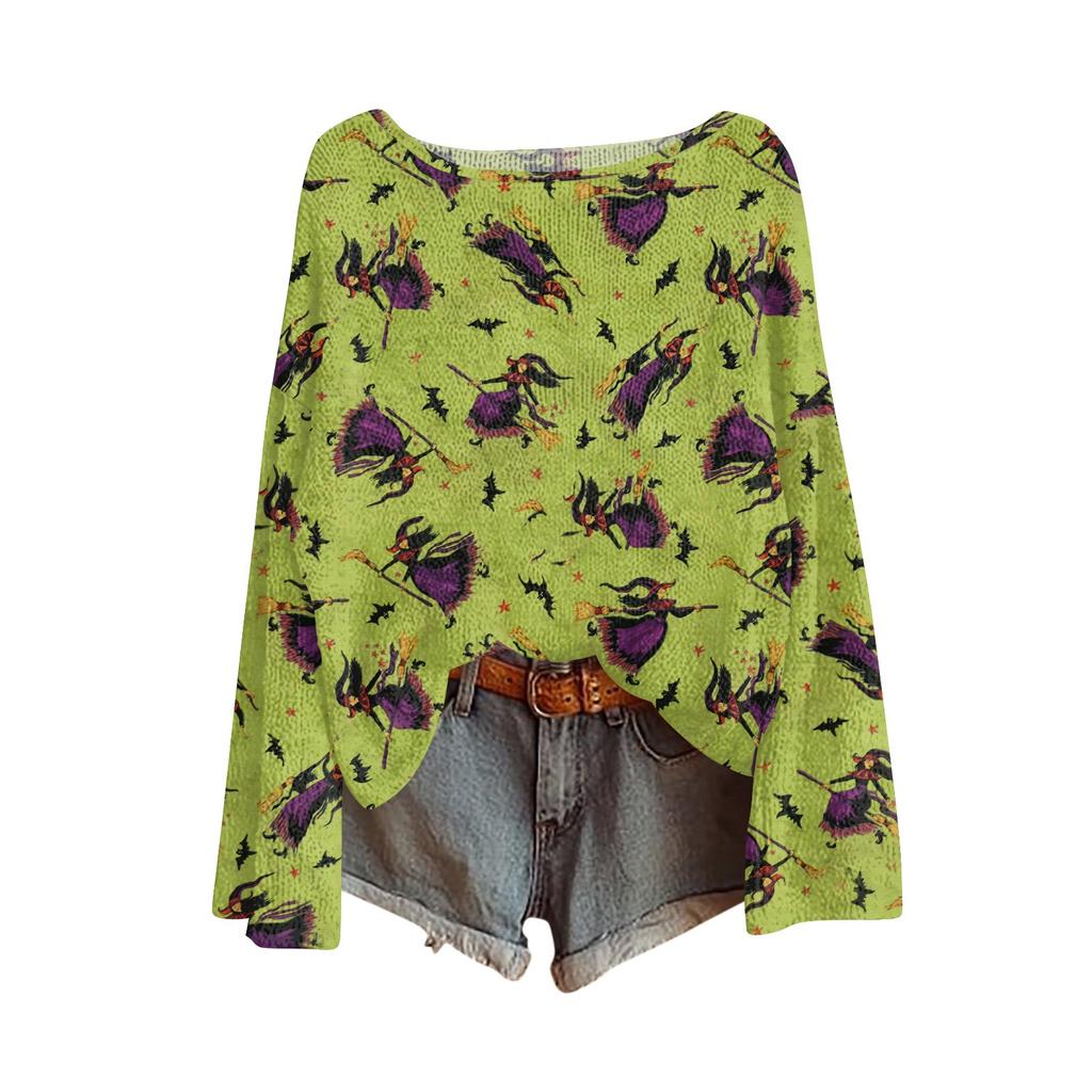 Womens Fall Sweaters Long Sleeve Print Tops Pullover Sweaters Loose Dressy Casual Basic Clothes