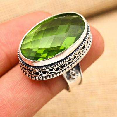 Erstaunlicher Peridot Edelstein Handgefertigter 925 Sterling Silber Ring Vintage Schmuck Zum Geschenk