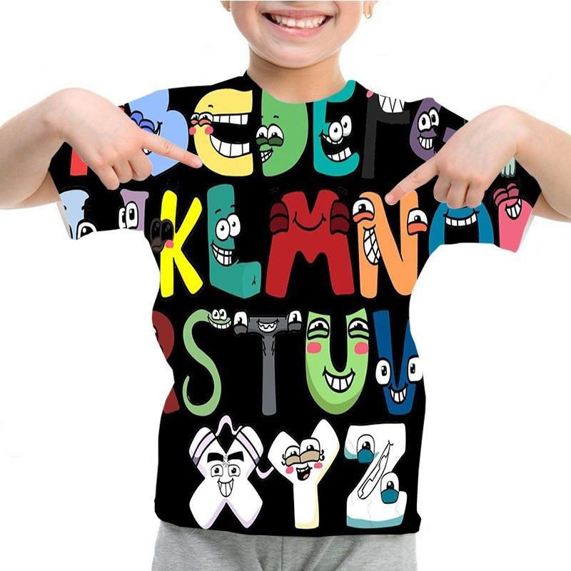 Summer Fashion Kids T-shirt Cartoon Alphabet Pattern 3D Print Casual Loose Outdoor Girl and Boy Short Sleeve Tees Top Pullover