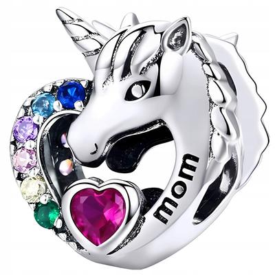 Charms Unicorn Mom Heart 925 Bead Colorful Zircons Unicorn