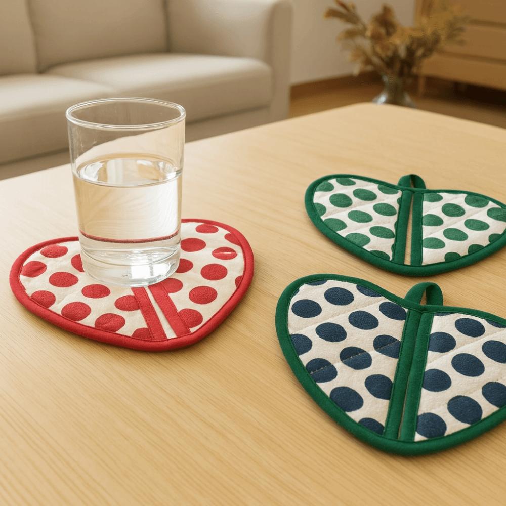 2pcs Heart-shaped Heat Insulation Pad Polka Dot Oven Mitts Anti-scalding Gloves  Oven Use